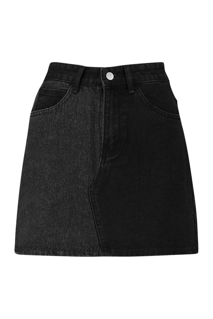 Womens Contrast Denim Skirt - black - 8, Black