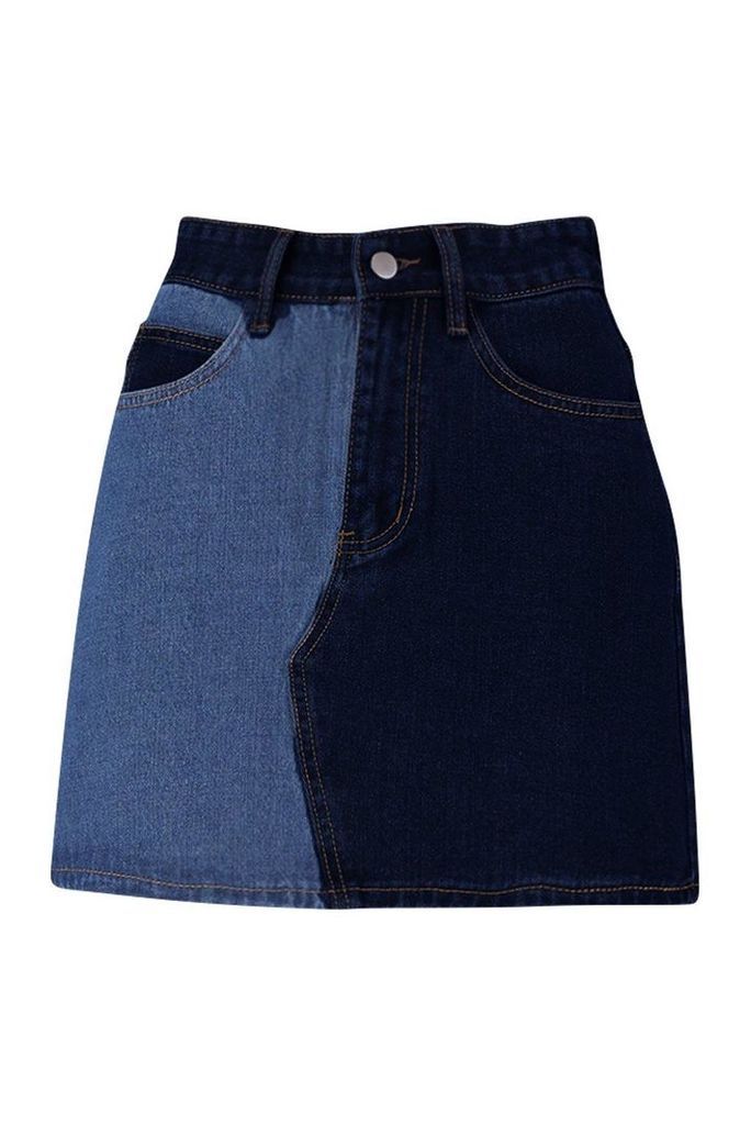 Womens Contrast Denim Skirt - blue - 10, Blue