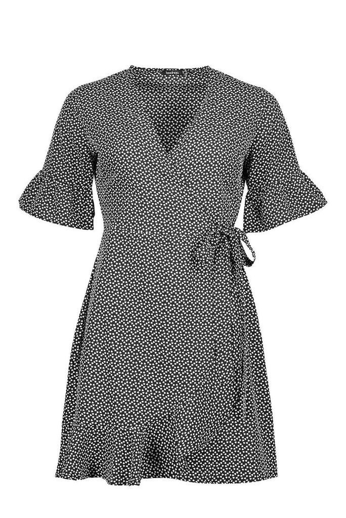 Womens Ditsy Heart Print Tea Dress - black - 12, Black