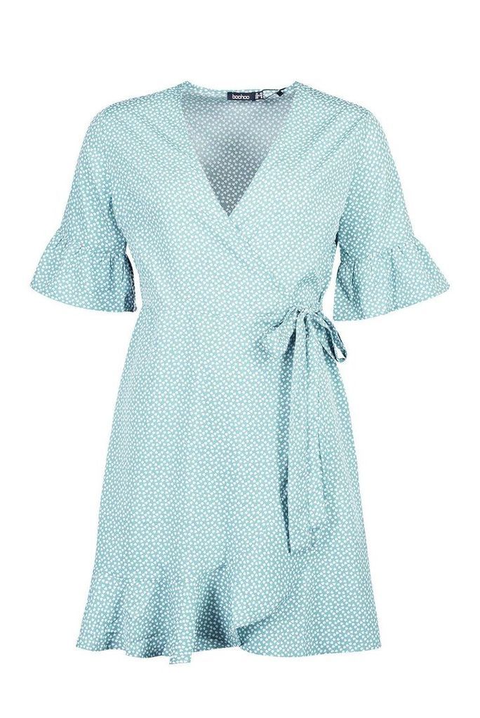 Womens Ditsy Heart Print Tea Dress - blue - 8, Blue