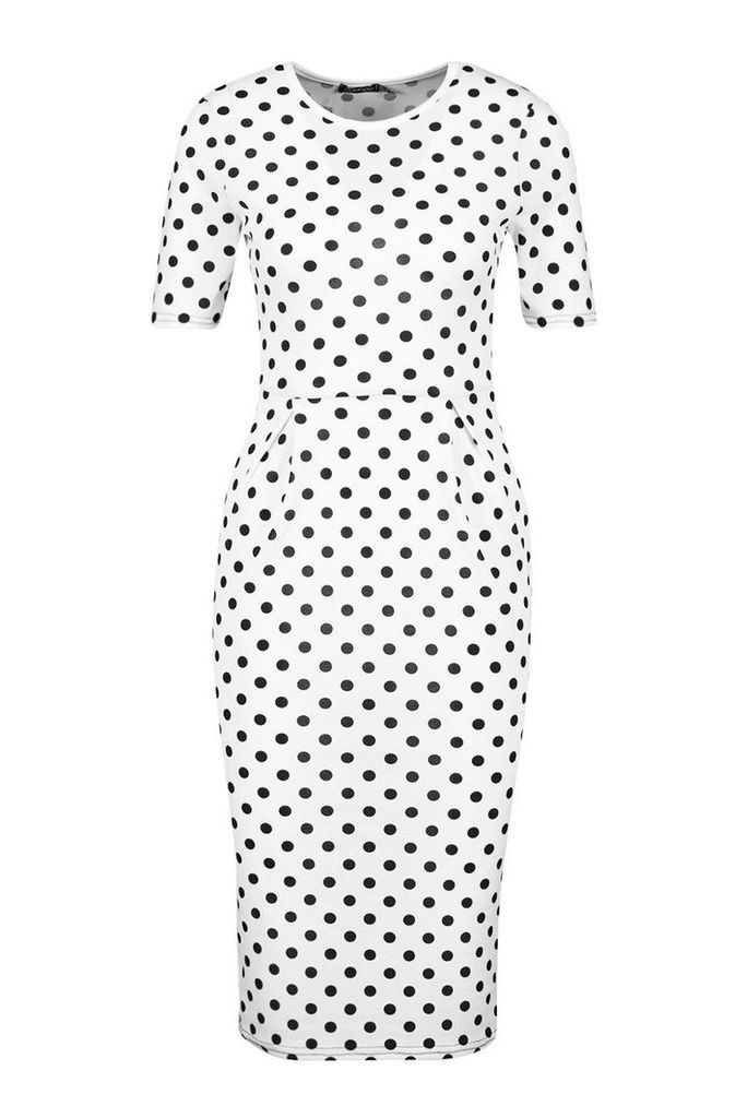 Womens Spot Print Tailored Midi Dress - white - 8, White