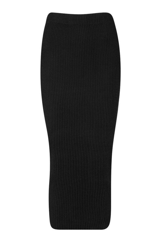 Womens Rib Knitted Midaxi Skirt - black - L, Black