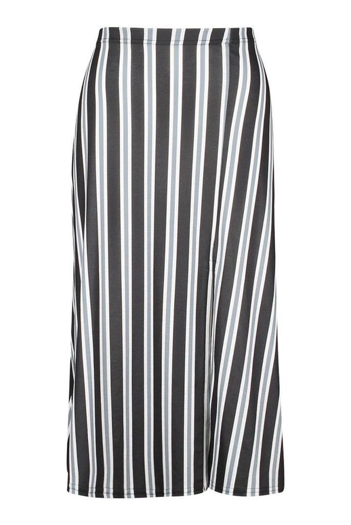 Womens Slit Front Striped Midi Skirt - grey - 10, Grey