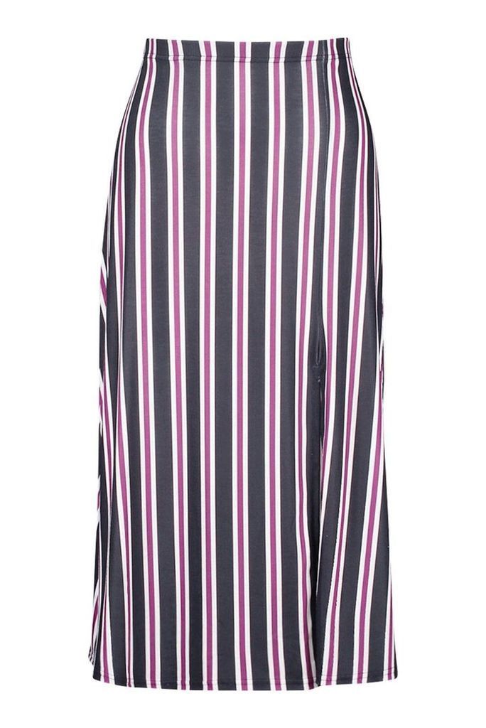 Womens Slit Front Striped Midi Skirt - red - 12, Red