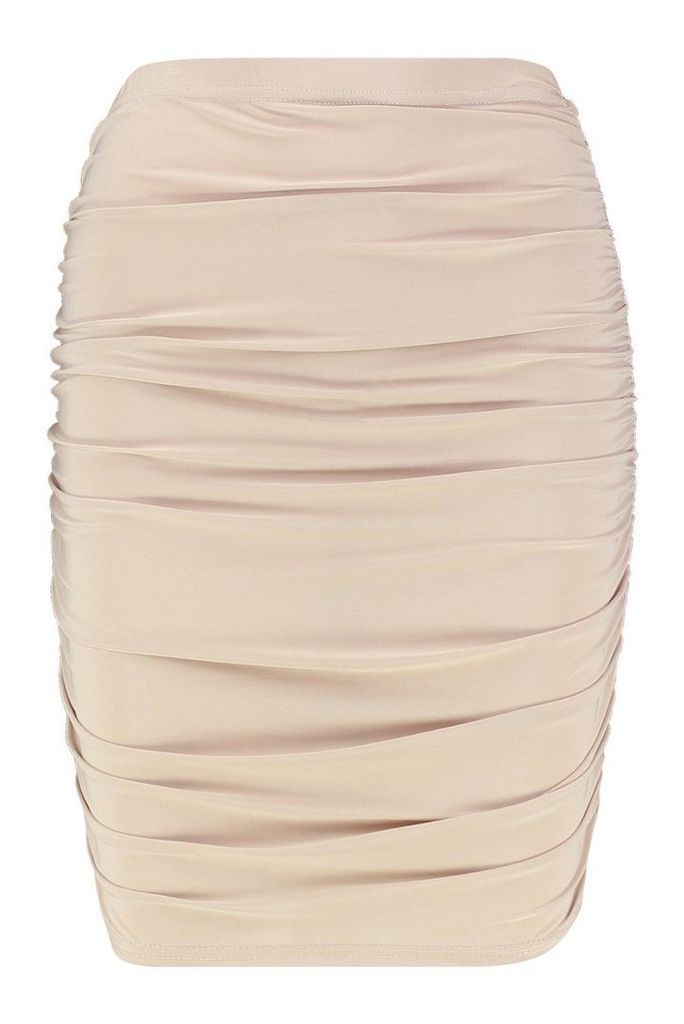 Womens All Over Ruched Mini Skirt - beige - 12, Beige