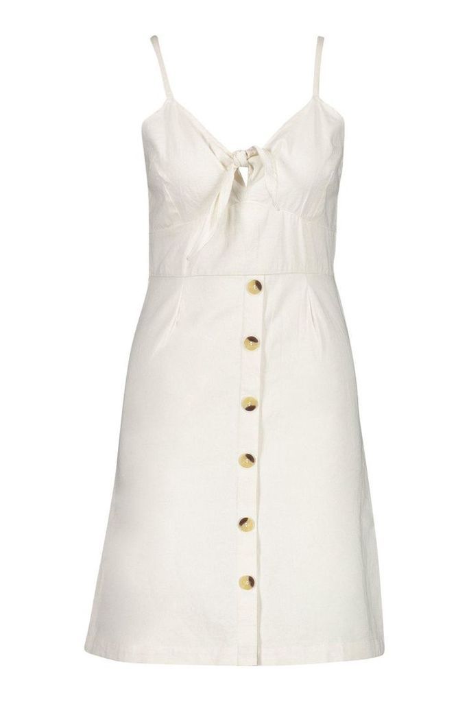 Womens Tall Tie Front Denim Dress - cream - 8, Cream