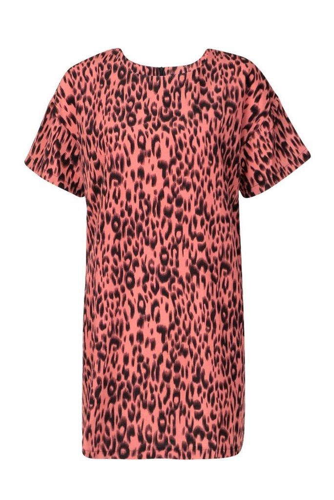 Womens Animal Leopard Print Shift Dress - Pink - 8, Pink