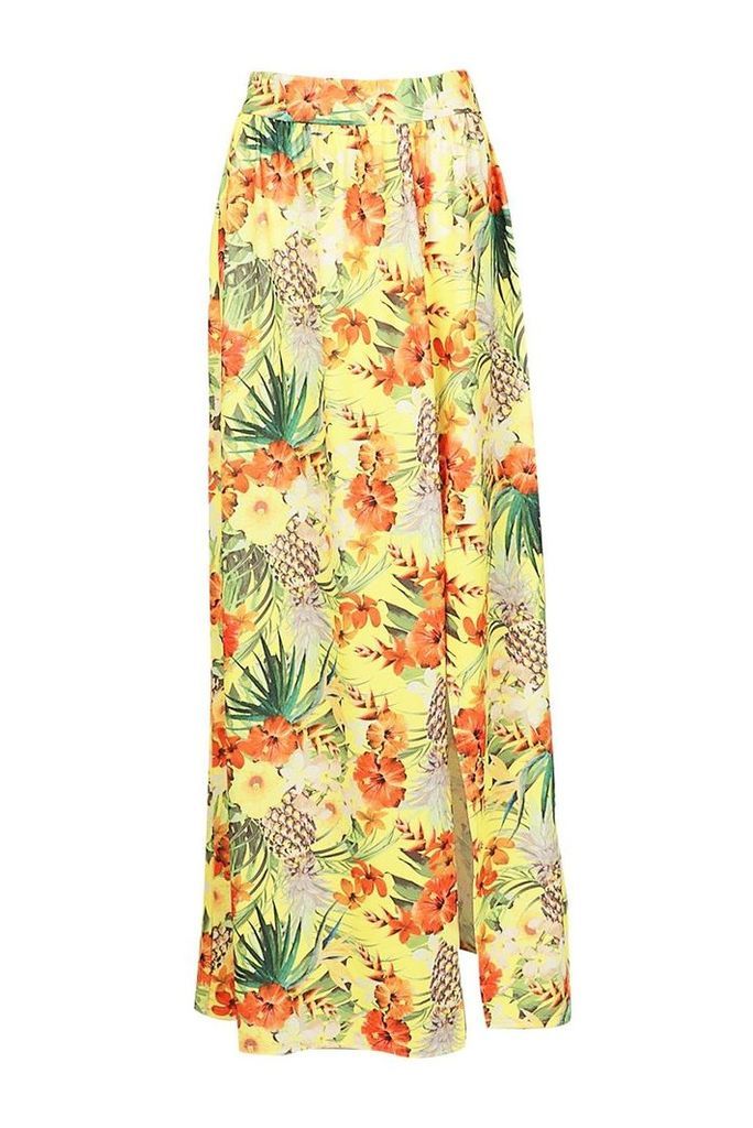 Womens Tropical Tie Front & Split Front Maxi Co-Ord - yellow - 12, Yellow