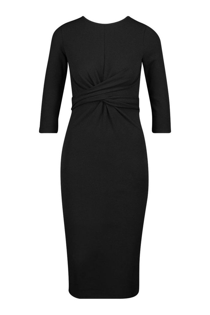 Womens Wrap Front Midi Dress - black - 12, Black