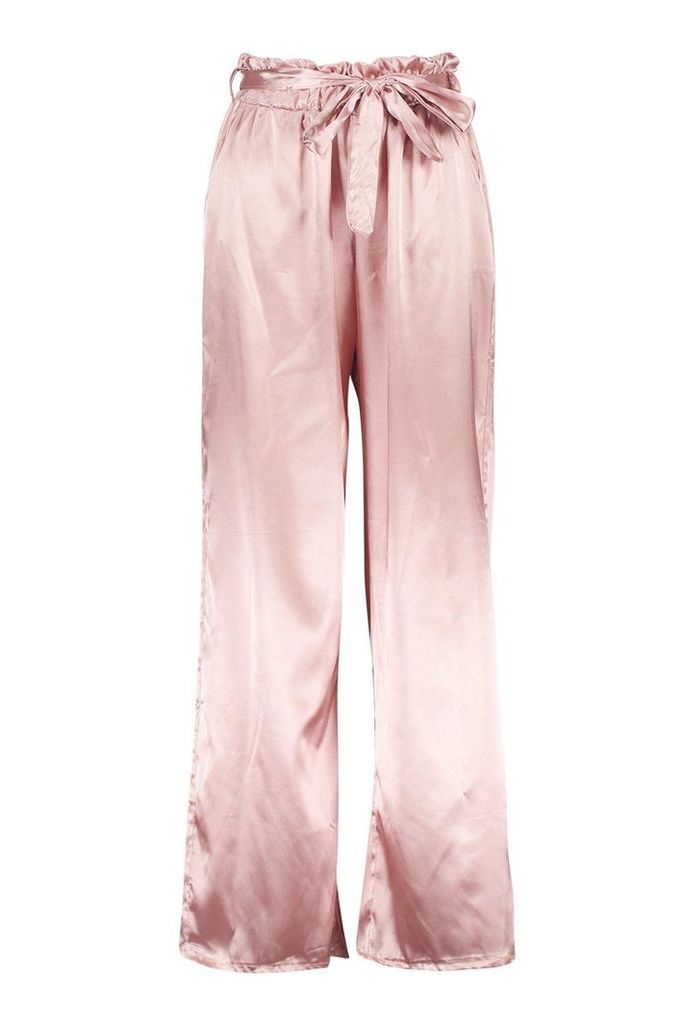 Womens Paper Bag Wide Leg Belted Trousers - pink - 10, Pink