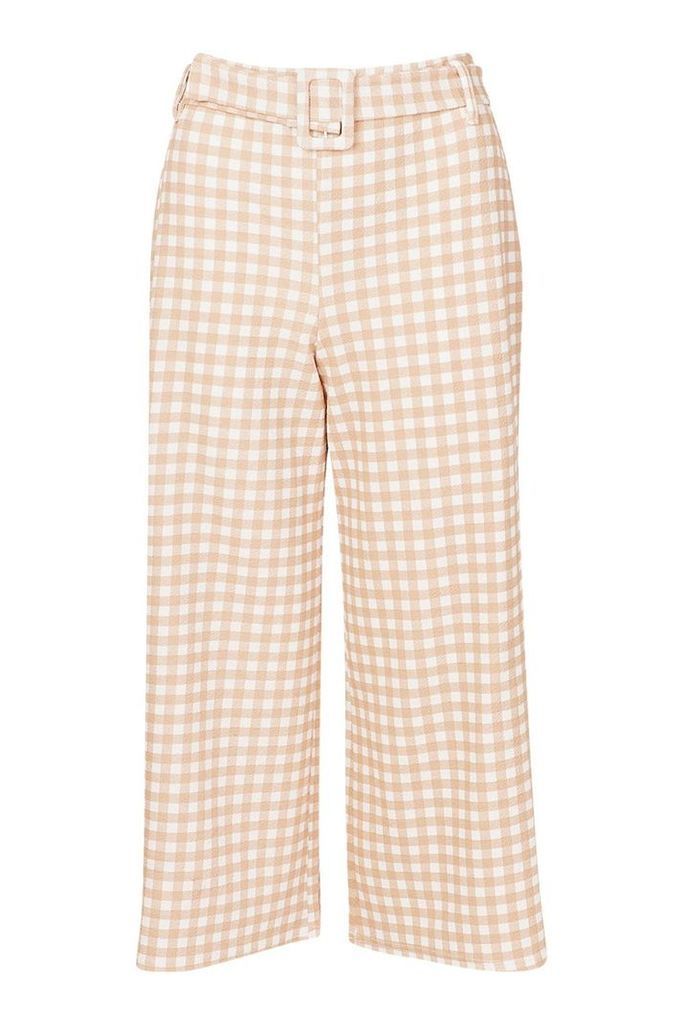 Womens Belted Gingham Check Culottes - pink - 12, Pink