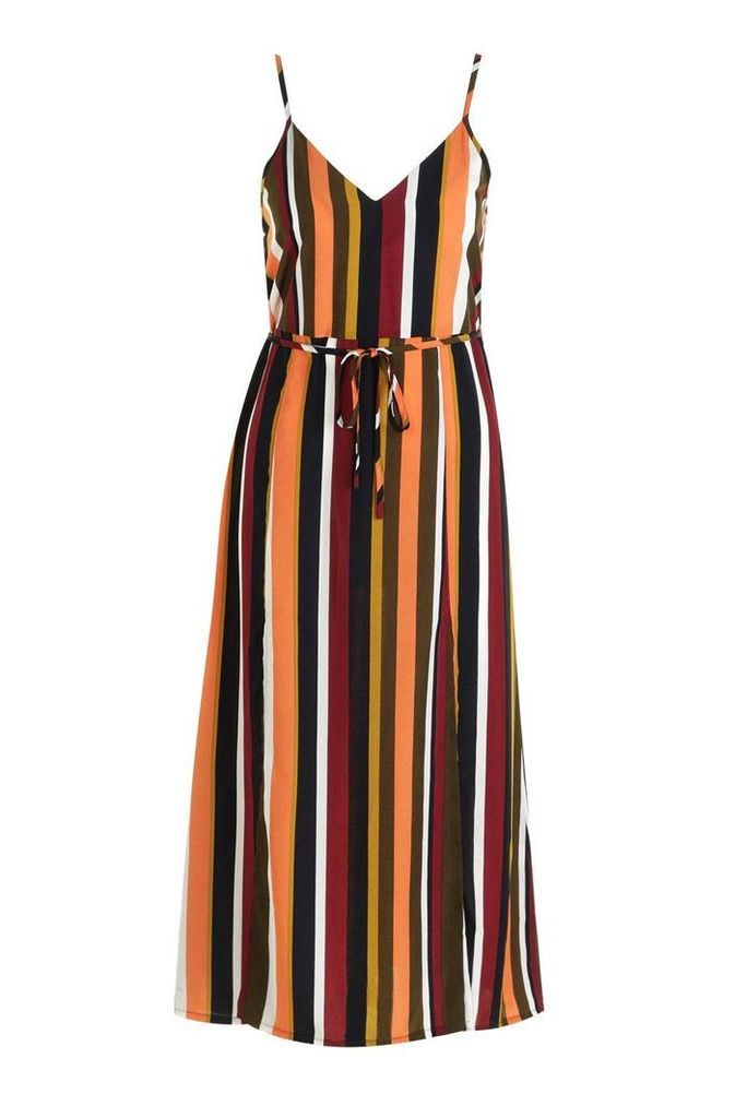 Womens Split Front Striped Midaxi Dress - Orange - 8, Orange