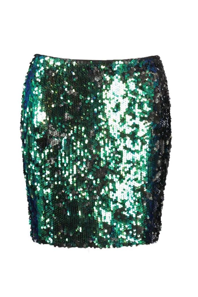Womens All Over Sequin Mini Skirt - green - 12, Green