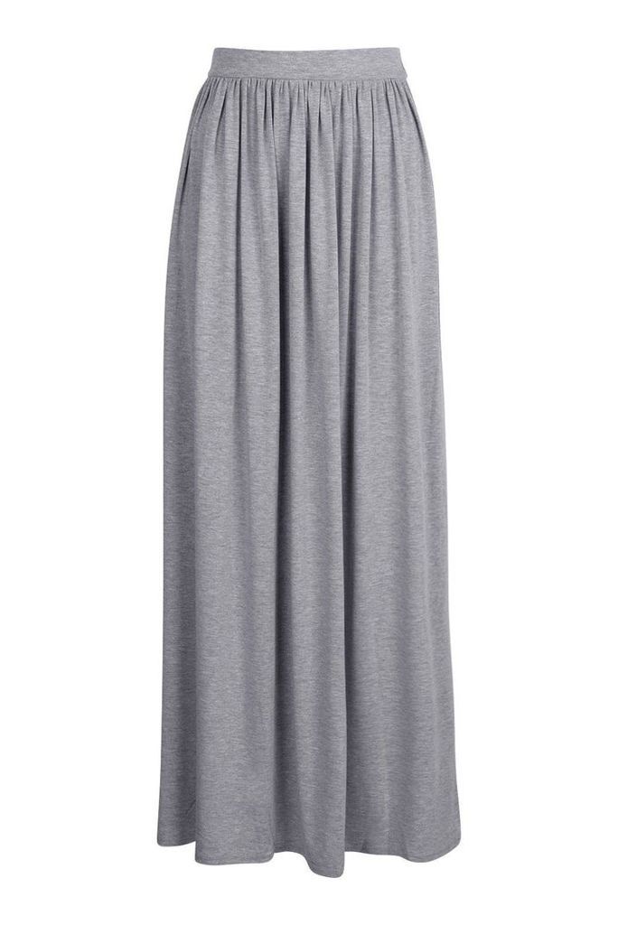 Womens Basic Floor Sweeping Jersey Maxi Skirt - Grey - 16, Grey