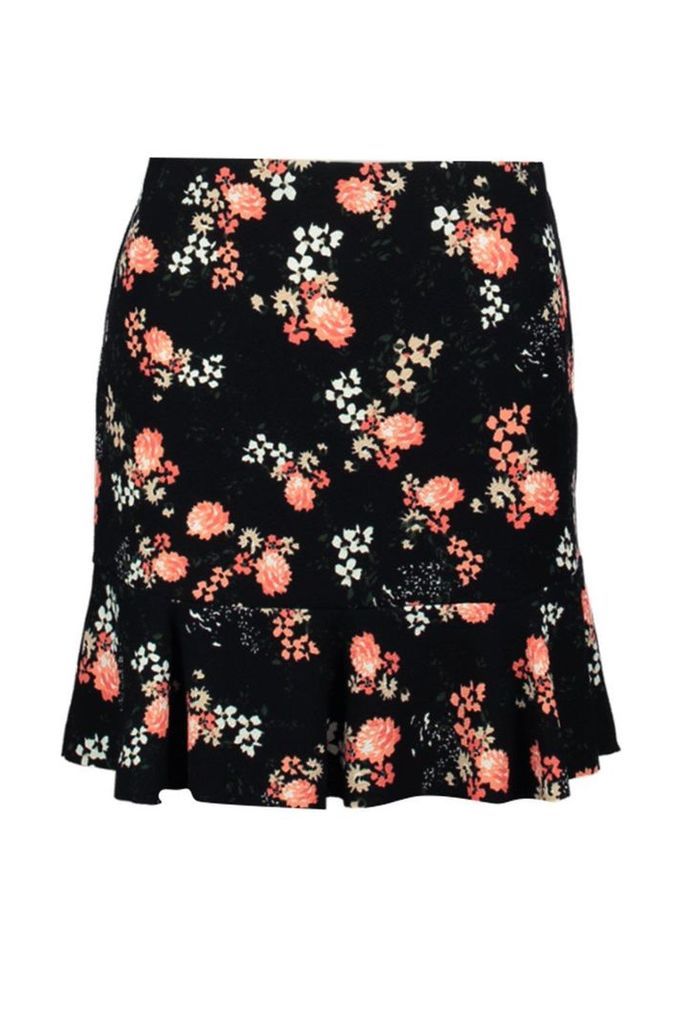 Womens Floral Drop Hem Mini Skirt - black - 10, Black