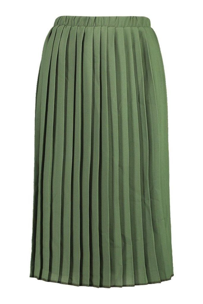 Womens Crepe Pleated Midi Skirt - Green - 12, Green