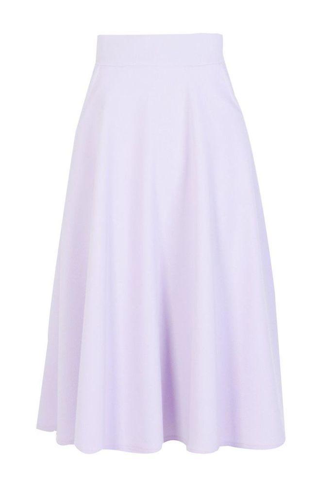 Womens Pocket Front Crepe Skater Midi Skirt - Purple - 16, Purple