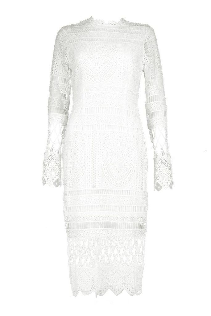 Womens Boutique Lace Panelled Midi Dress - white - 8, White