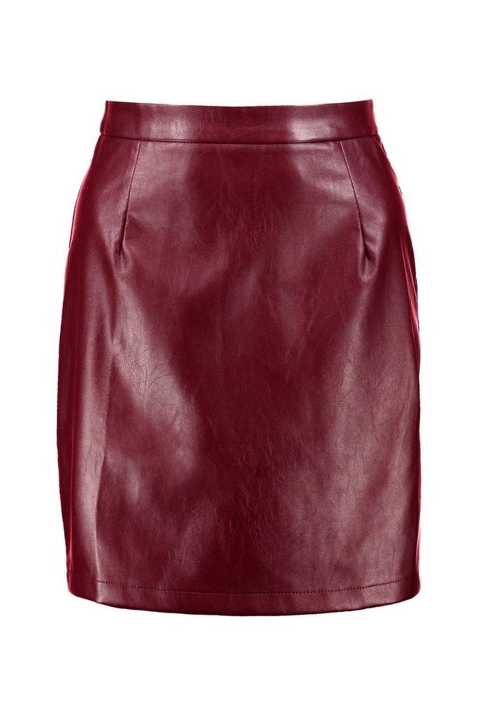 Womens Leather Look A Line Mini Skirt - Red - 12, Red
