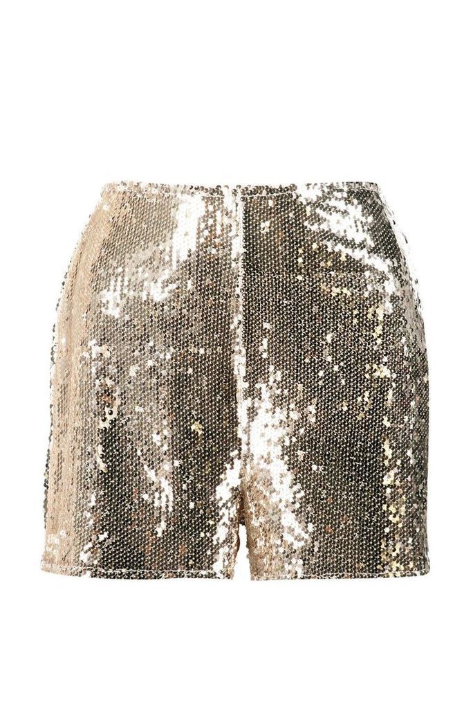 Womens Boutique All Over Sequin Shorts - Metallics - 10, Metallics