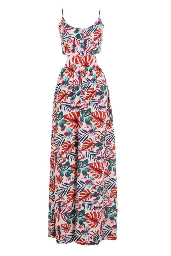 Womens Tropical Print Tie Back Cami Maxi Dress - multi - 10, Multi