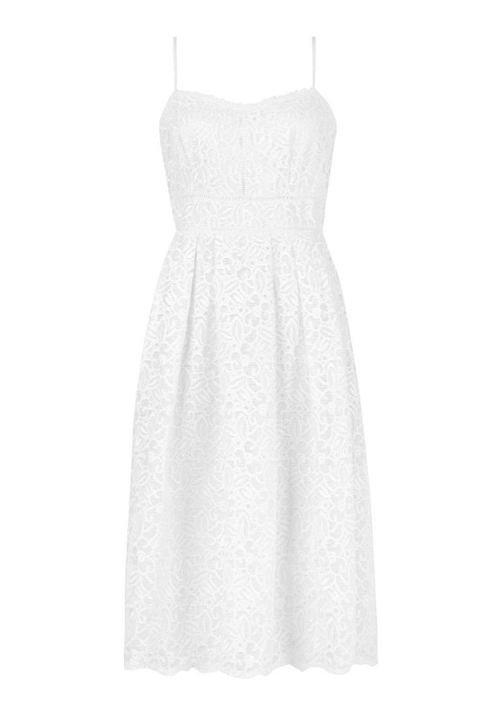 Womens Boutique Embroidered Strappy Midi Skater Dress - white - 12, White
