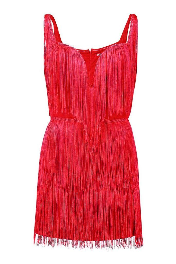 Womens Tassel Mini Dress - red - 6, Red