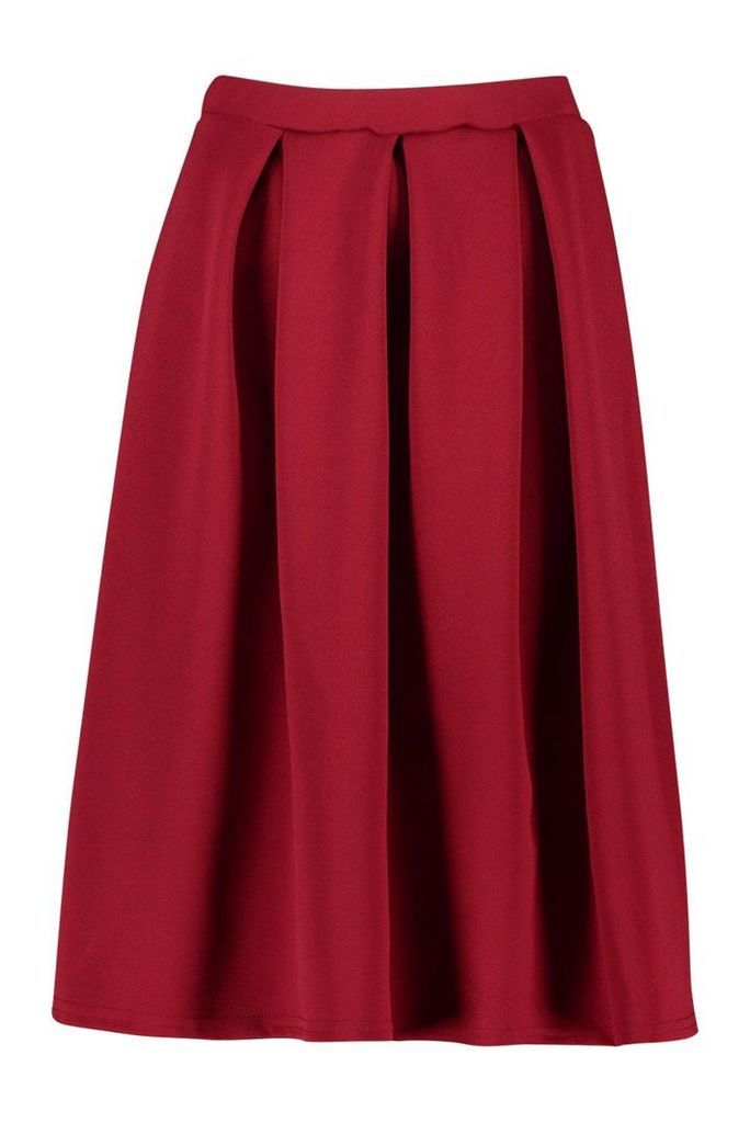 Womens Basic Box Pleat Midi Skirt - Red - 16, Red