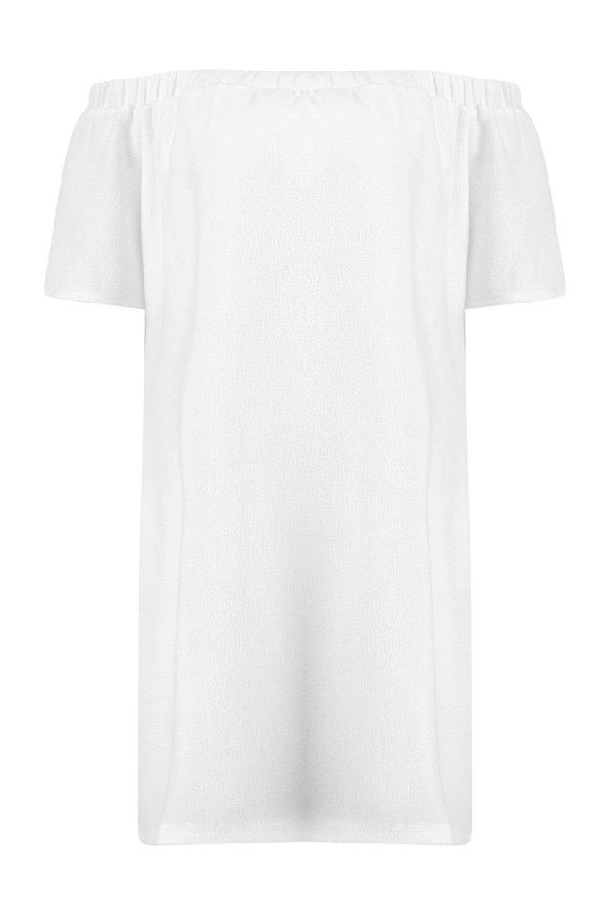 Womens Frill Off Shoulder Shift Dress - white - 8, White