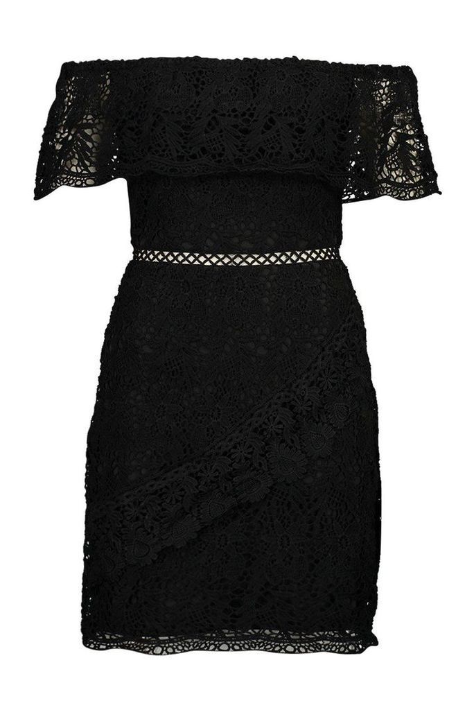 Womens Lace Off The Shoulder Wrap Bodycon Dress - black - 6, Black