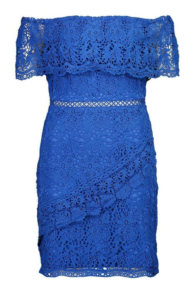 Womens Lace Off The Shoulder Wrap Bodycon Dress - blue - 8, Blue