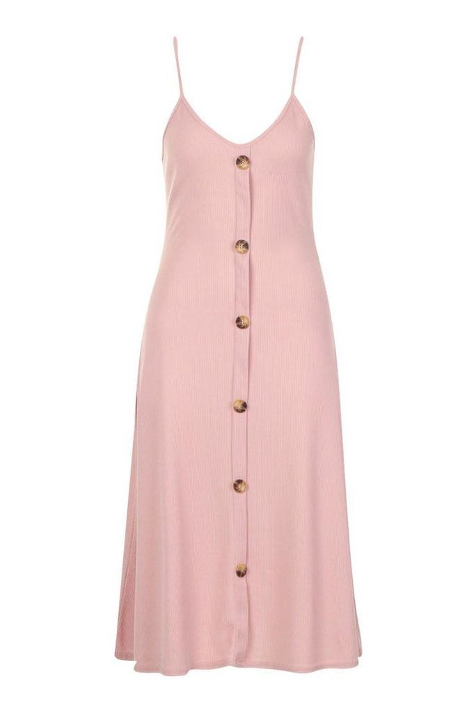 Womens Ribbed Button Down Midi Swing Dress - Pink - 8, Pink