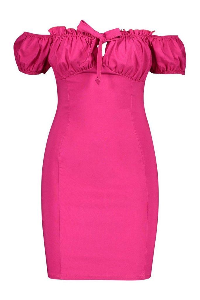 Womens Peasant Ruffle Detail Bodycon Dress - Pink - 8, Pink