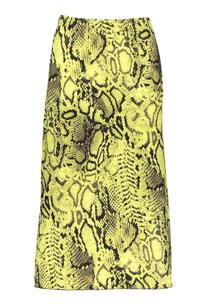 Womens Bias Cut Snake Print Midi Skirt - green - 14, Green