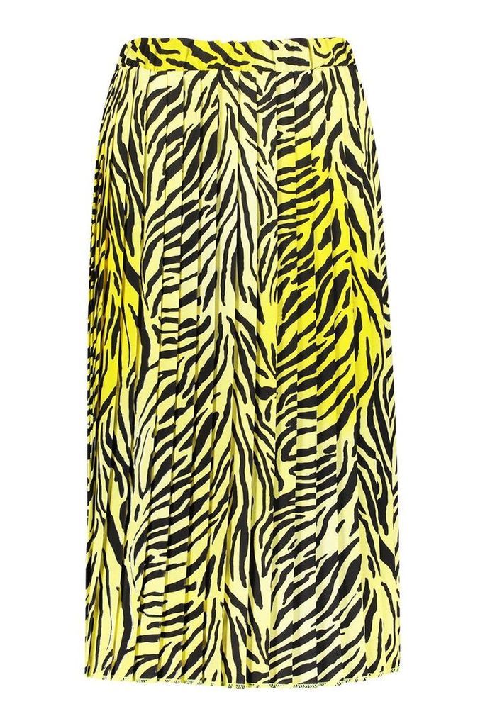Womens Zebra Ombre Pleated Midi Skirt - yellow - 12, Yellow