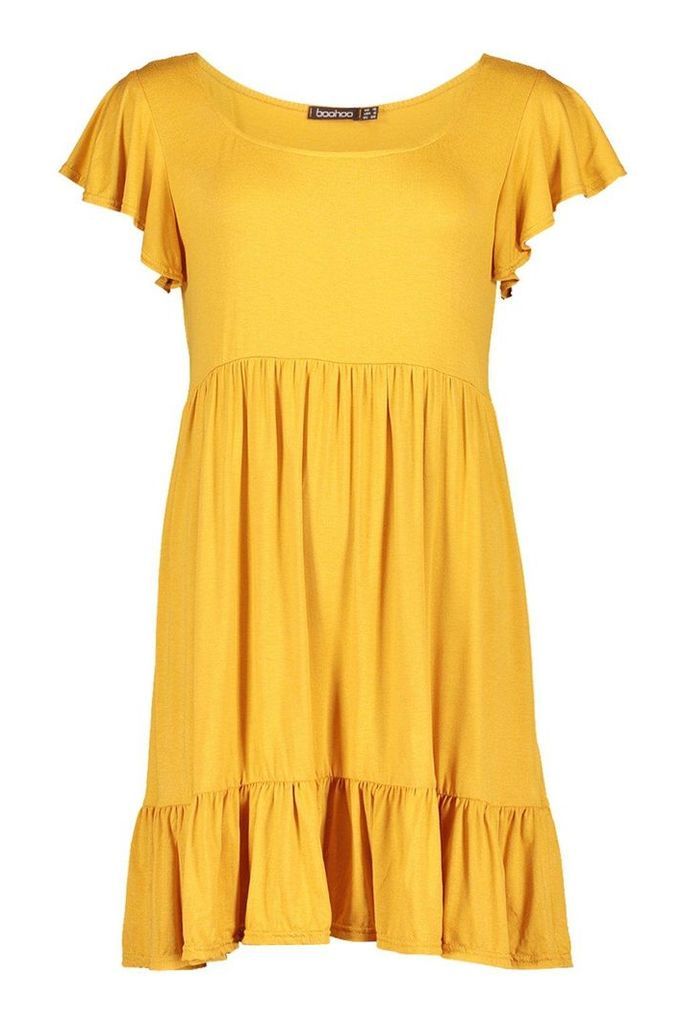 Womens Jersey Frill Hem Babydoll Dress - Yellow - 14, Yellow