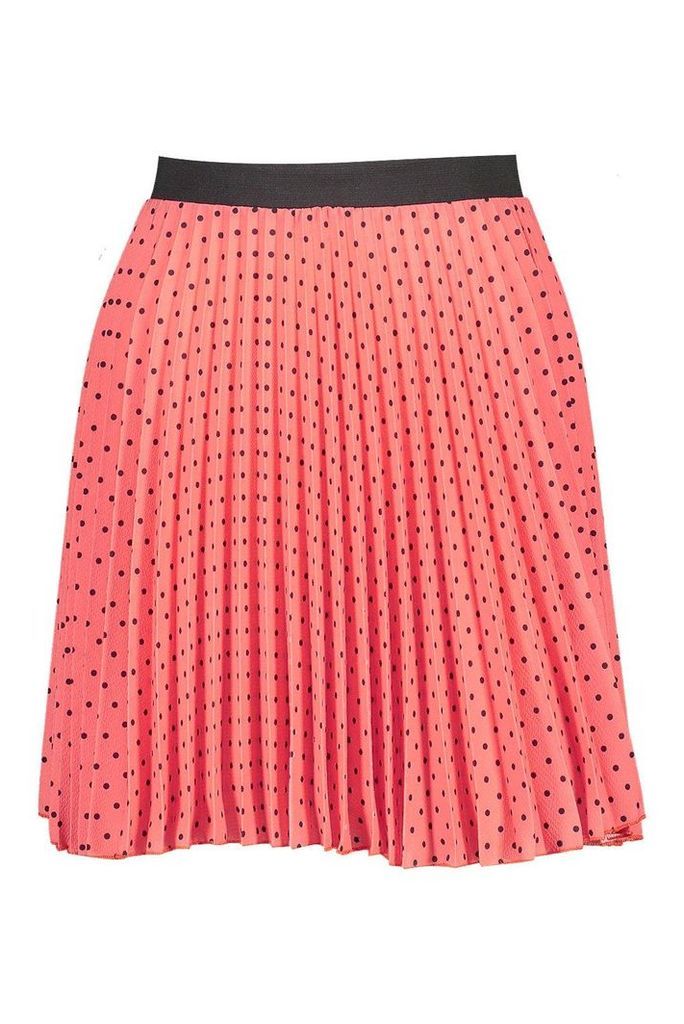 Womens Spot Elastic Waist Pleated Mini Skirt - orange - 12, Orange