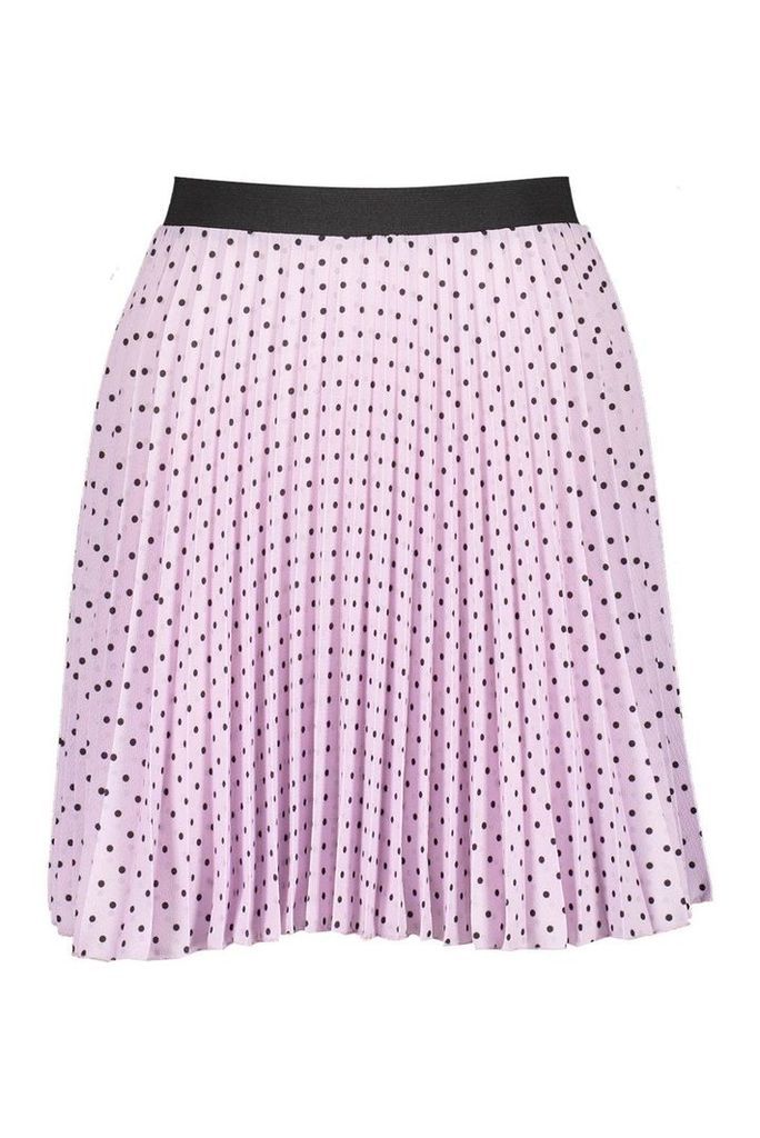 Womens Spot Elastic Waist Pleated Mini Skirt - purple - 12, Purple