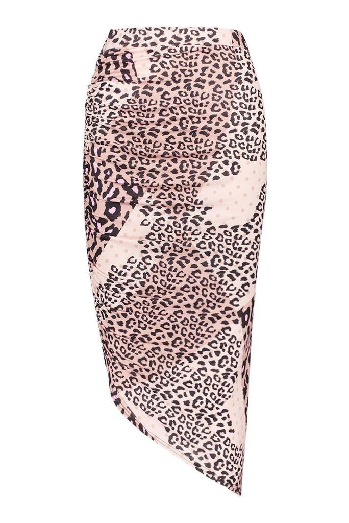 Womens Slinky Mixed Leopard Print Wrap Mini Skirt - brown - 8, Brown