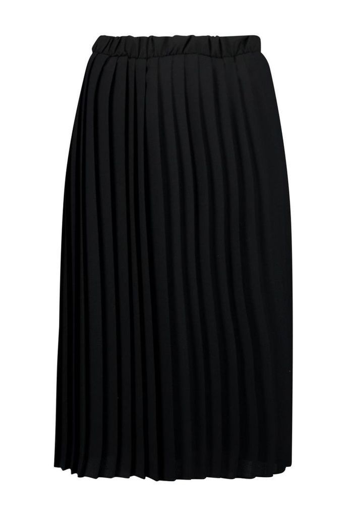Womens Pleated Midi Skirt - Black - 14, Black