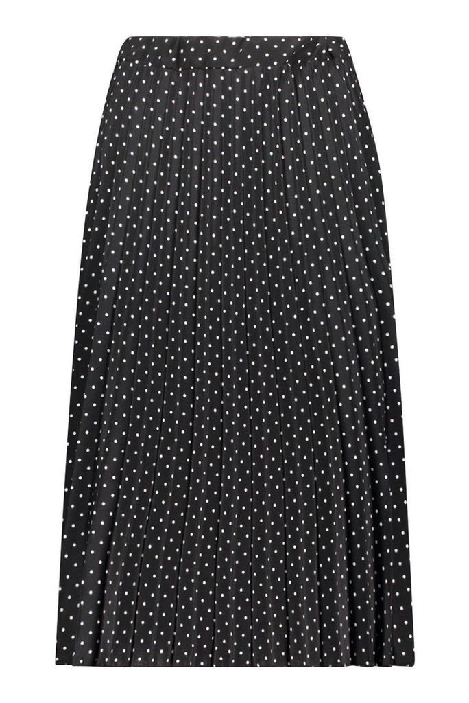 Womens Polka Dot Pleated Midi Skirt - black - 8, Black