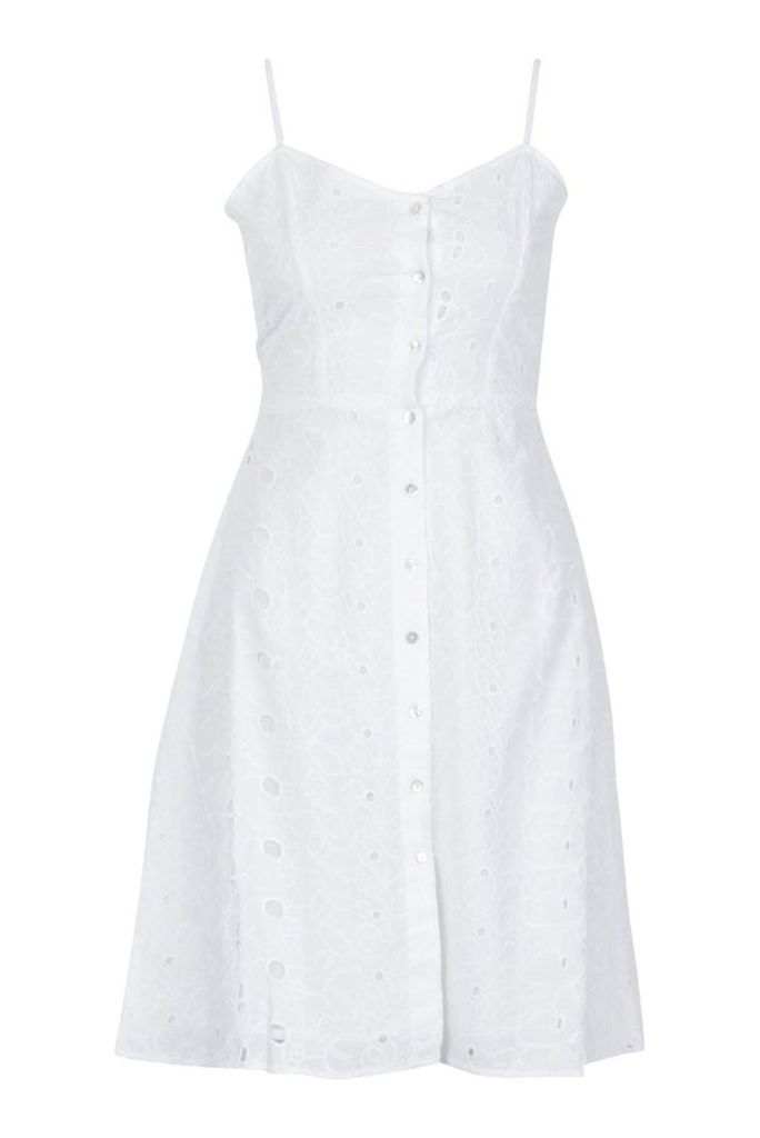 Womens Broiderie Anglaise Cut Back Summer Dress - white - XS, White