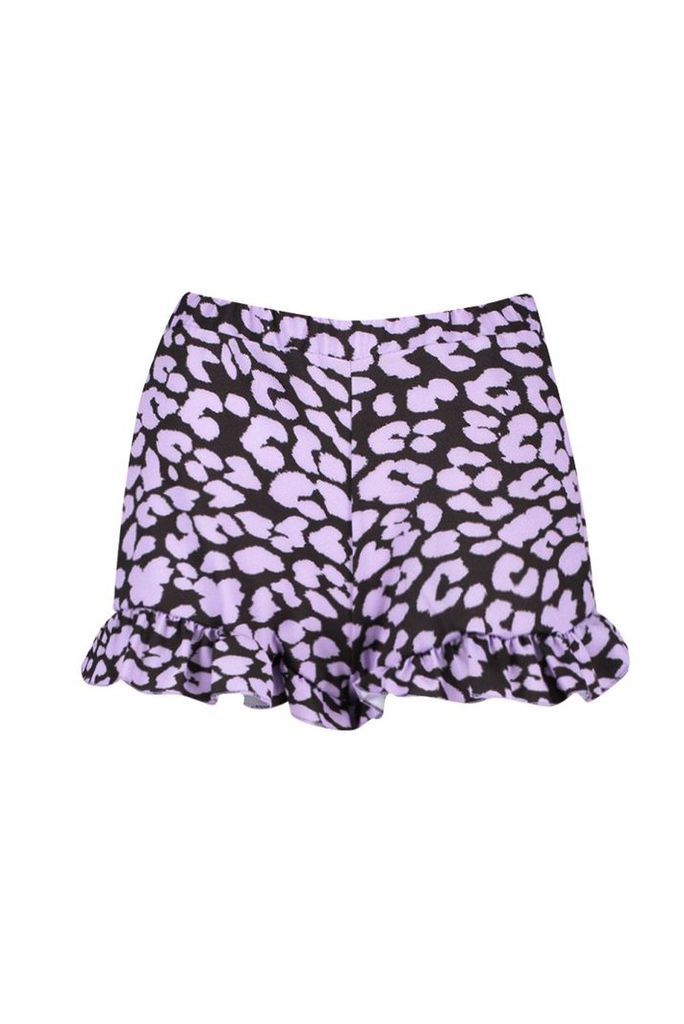 Womens Leopard Print Flippy Shorts - purple - 10, Purple