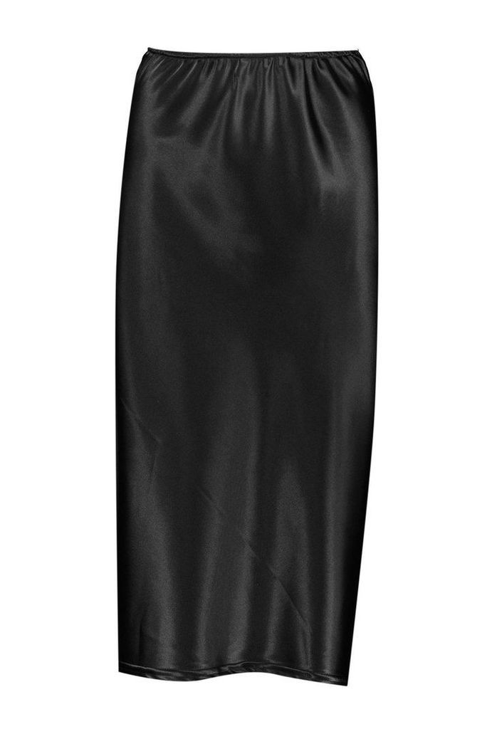 Womens Satin Bias Cut Midi Skirt - Black - 12, Black