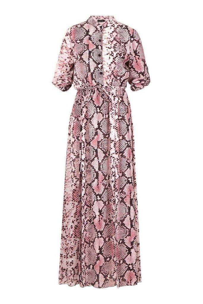 Womens Snake Print Detail Midi Shirt Dress - Pink - 8, Pink