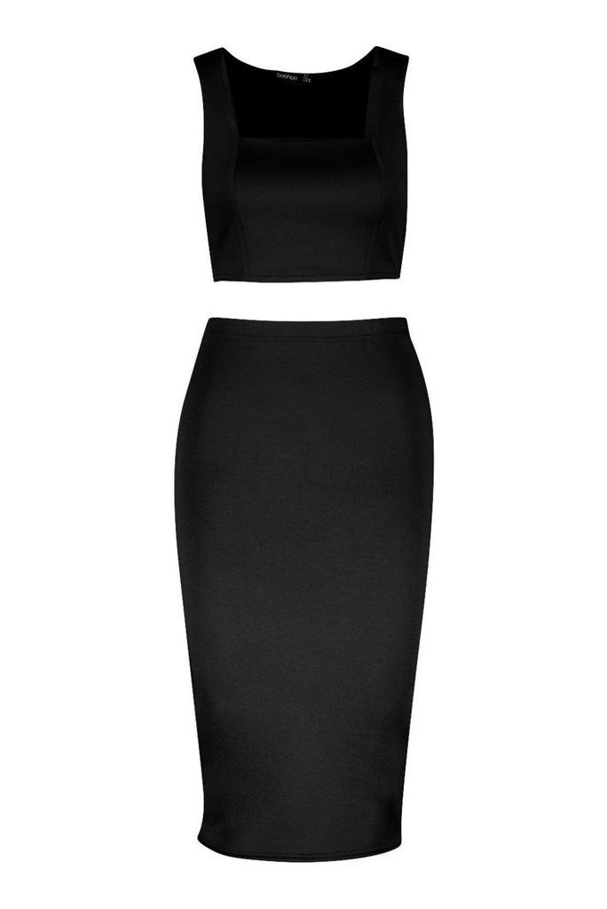Womens Square Neck Top & Midi Skirt - Black - 14, Black