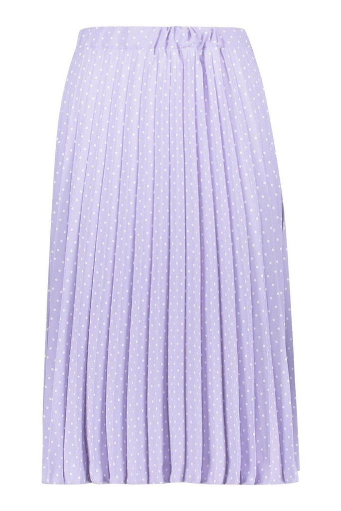 Womens Polka Dot Pleated Midi Skirt - purple - 10, Purple