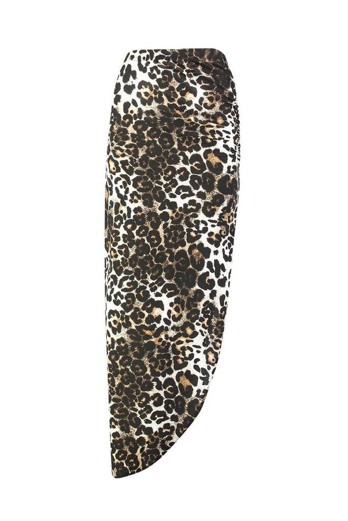 Womens Ruched Side Jersey Leopard Maxi Skirt - Brown - 8, Brown