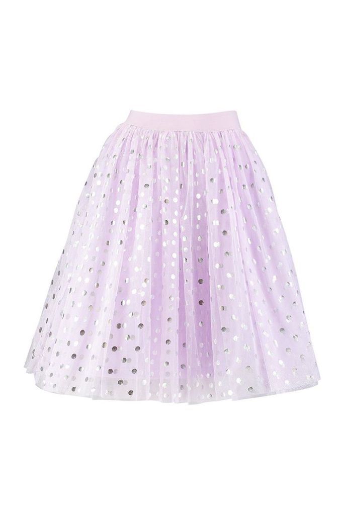Womens Pastel Polka Dot Tulle Midi Skirt - purple - 12, Purple