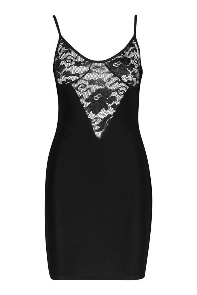 Womens Lace Cup Slinky Bodycon Dress - black - 8, Black